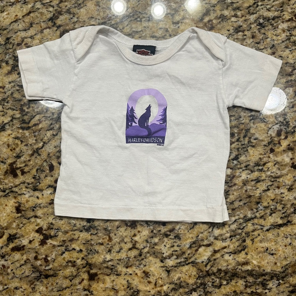 Vintage 1996 Harley Davidson Baby T-Shirt Wolf Graphic White 12 Months Holoubek